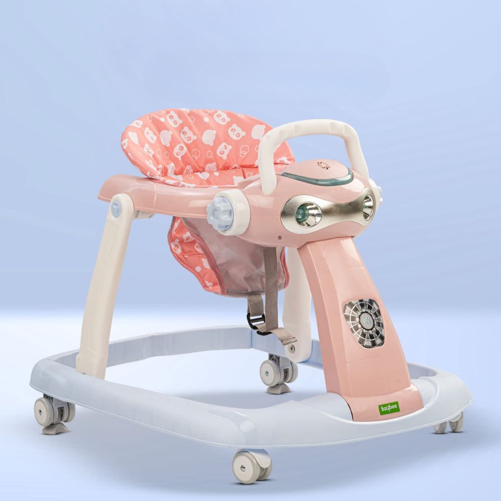 2 in 1 Baby Walker for Kids with Convertible to Push Walker for Toddlers with Wheel Stopper, Music & LED Light | Walkers for 6 to 18 Month Baby Boy Girl (Pink)