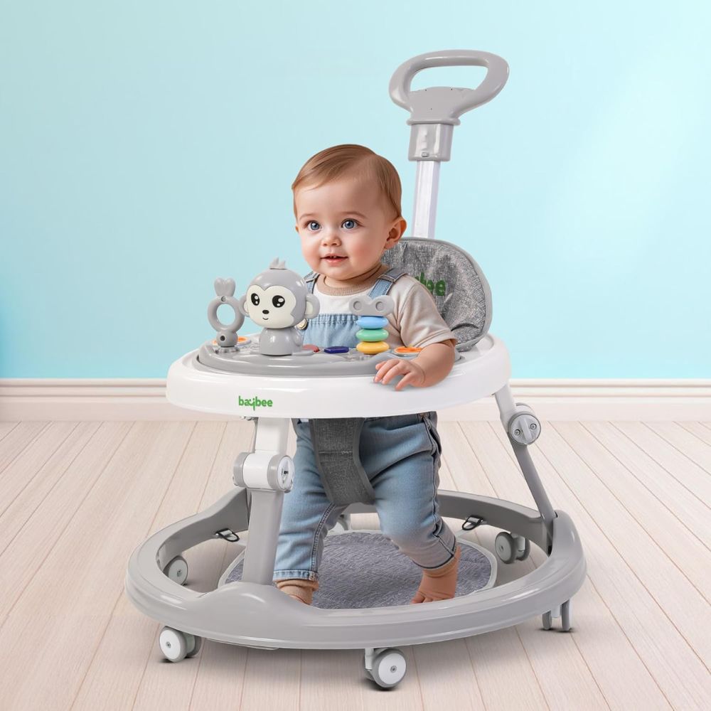 Drono Pro Baby Walker for Kids with Push Handle, 4-Level Height Adjustment, Musical Toy Bar & Footmat | Round Activity Walker for Babies 6–18 Months