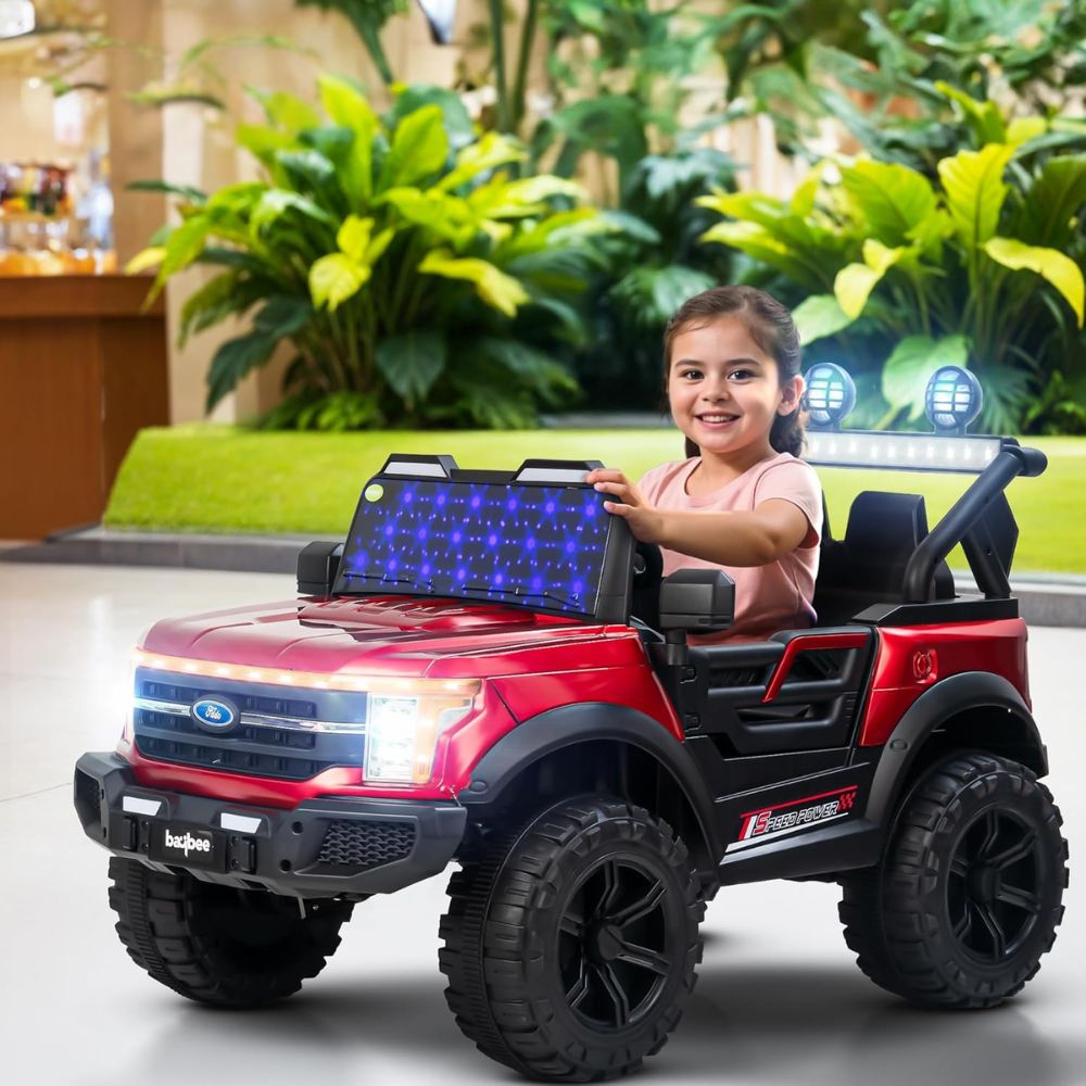 Firebird 4*4 Battery Operated Jeep for Kids | Baby Big Battery Car with Steering Function, LED Light & Music | Ride on Toy Kids Car with USB