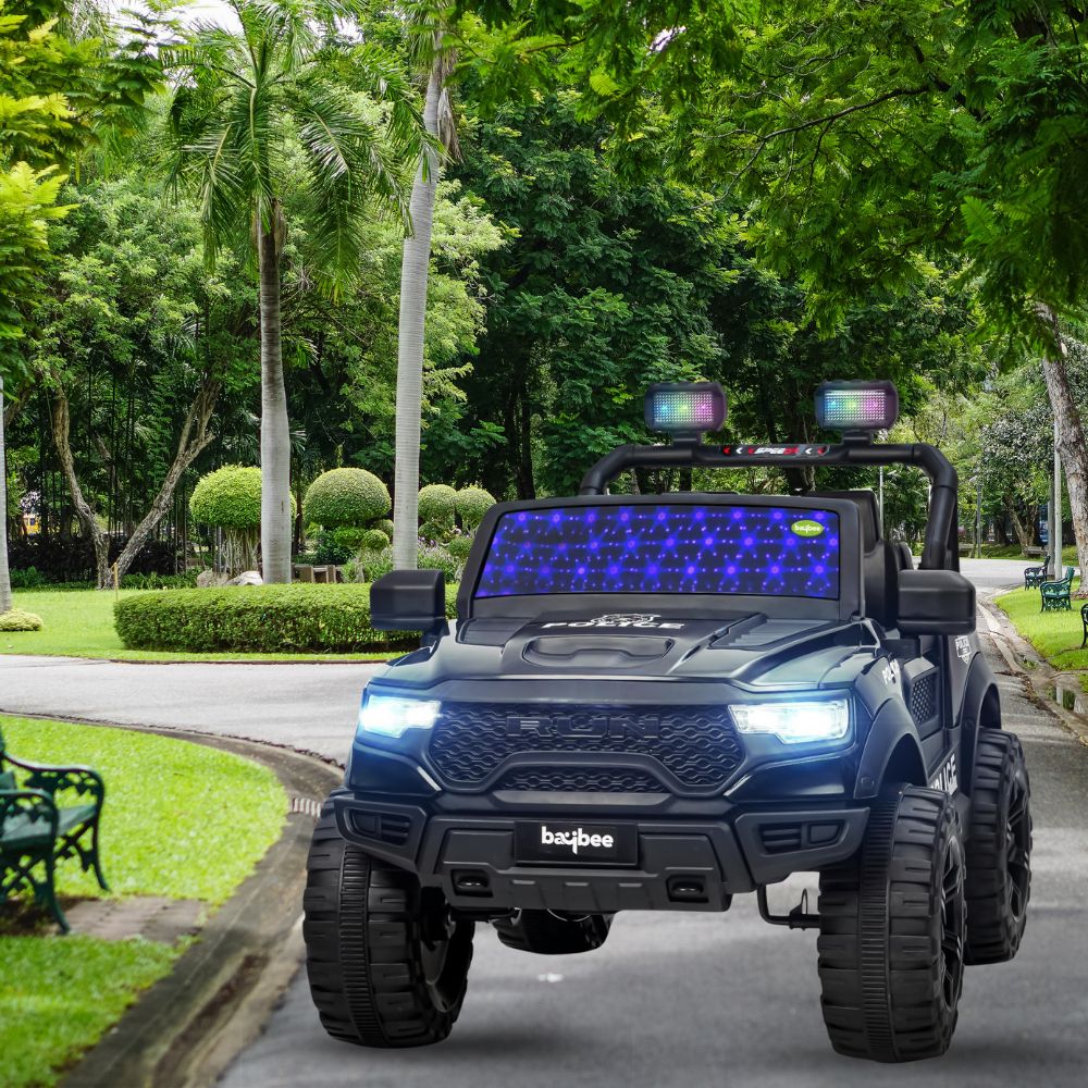 Run Police Edition Battery Operated Jeep for Kids, Ride on Toy Kids Car with Led Windshield, Light & Music | Battery Electric Jeep Car for Kids to Drive 3 to 8 Years Boy Girl