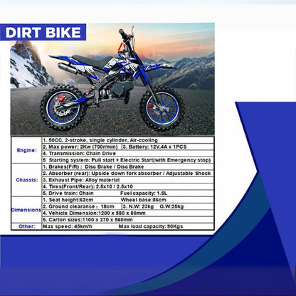 Dirt Bike 50cc - 2 Stroke Super-Cross Kids Dirt Bike - Best Mini Off-Road Motorcycle for Childrens Between 8 to 14years