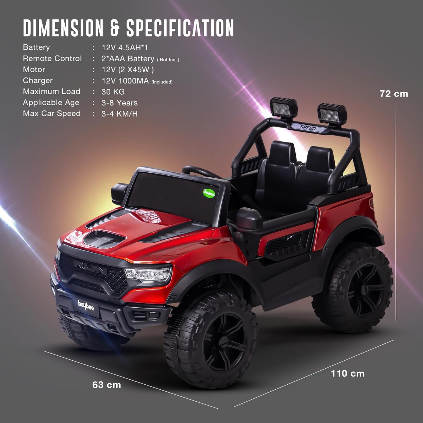 SRI MAHESHWARI ENTERPRISES - 4*4 Run Battery Operated Jeep for Kids, Ride on Toy Kids Car with Led Windshield, Light & Music | Baby Battery Car | Electric Jeep Car for Kids to Drive 3 to 8 Years Boy Girl