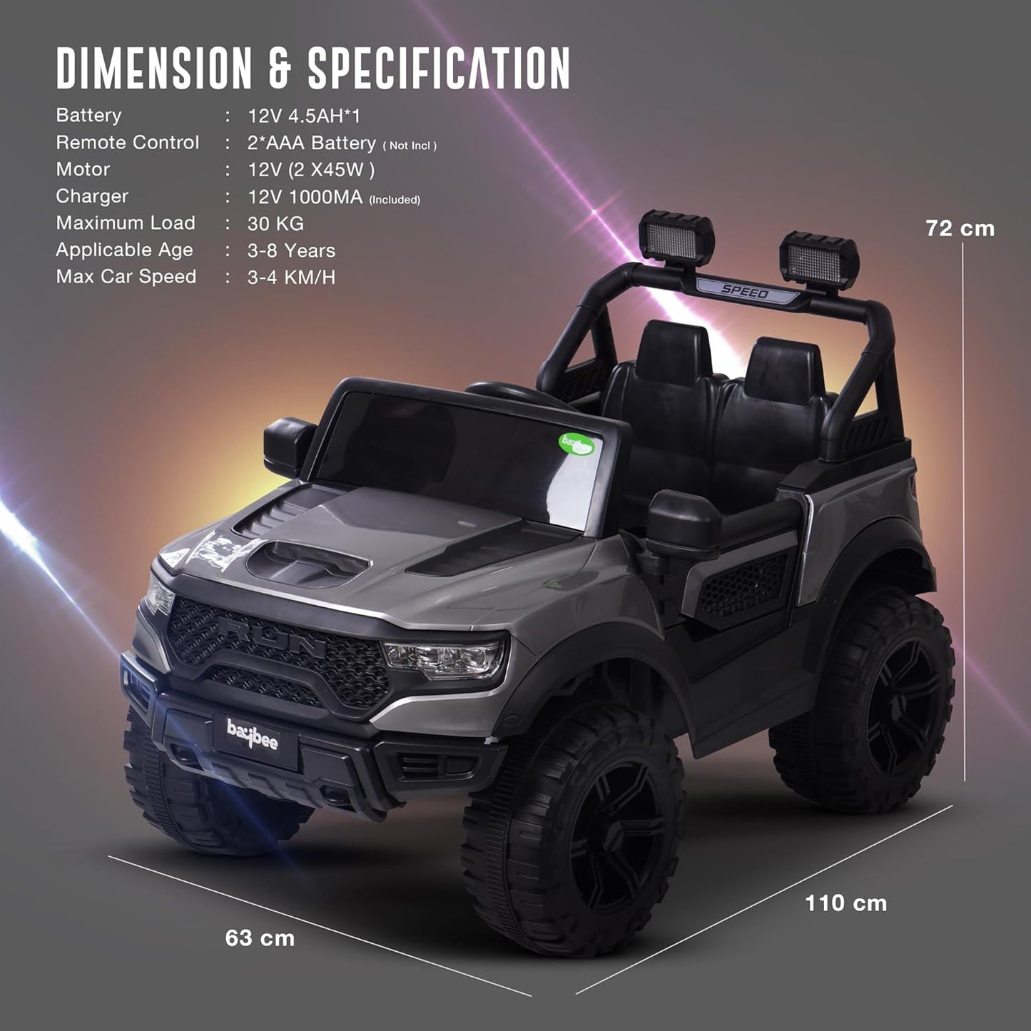SRI MAHESHWARI ENTERPRISES - 4*4 Run Battery Operated Jeep for Kids, Ride on Toy Kids Car with Led Windshield, Light & Music | Baby Battery Car | Electric Jeep Car for Kids to Drive 3 to 8 Years Boy Girl