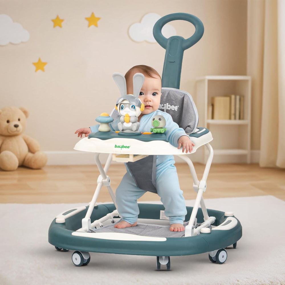 Baby Walker for 6–18 Months | 2 in 1 Push Walker with Rocker, Parental Handle, Adjustable Height, Foot Mat & Musical Toy Bar | Activity Baby Walker for Boys & Girls