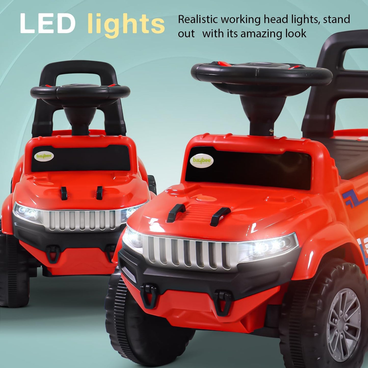 Speedy Pro Rechargeable Battery Operated Jeep for Kids, Ride on Toy Kids Car with Music, LED Light & Storage, Baby Big Electric Jeep Battery Car for Kids to Drive 1 to 4 Years Boy Girl (Red)