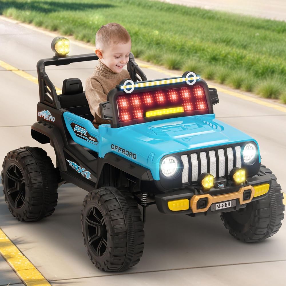 Droxy Non Metallic Battery Operated Jeep for Kids with RGB Windshield Light, Bluetooth, USB & Music | Baby Big Ride on Battery Car | Electric Jeep Car for Kids to Drive for 2 to 6 Years Boys Girls