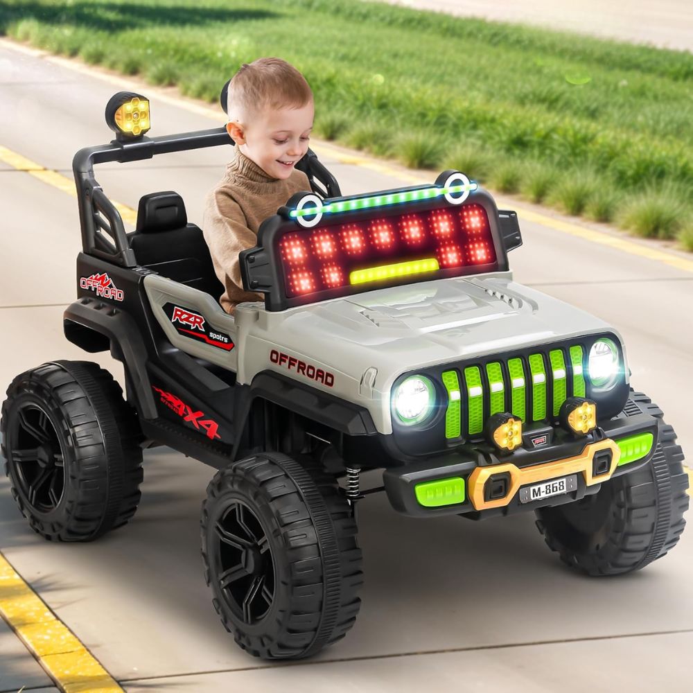 Droxy Non Metallic Battery Operated Jeep for Kids with RGB Windshield Light, Bluetooth, USB & Music | Baby Big Ride on Battery Car | Electric Jeep Car for Kids to Drive for 2 to 6 Years Boys Girls