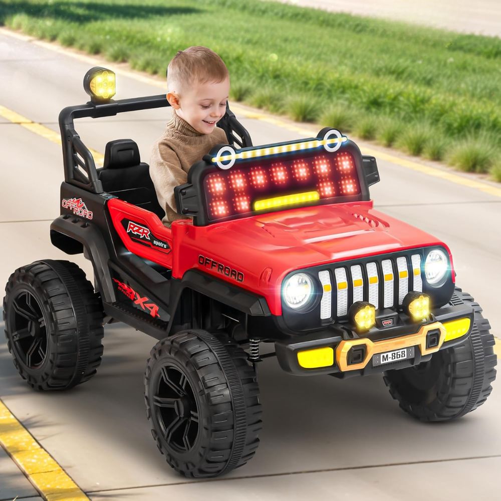 Droxy Non Metallic Battery Operated Jeep for Kids with RGB Windshield Light, Bluetooth, USB & Music | Baby Big Ride on Battery Car | Electric Jeep Car for Kids to Drive for 2 to 6 Years Boys Girls