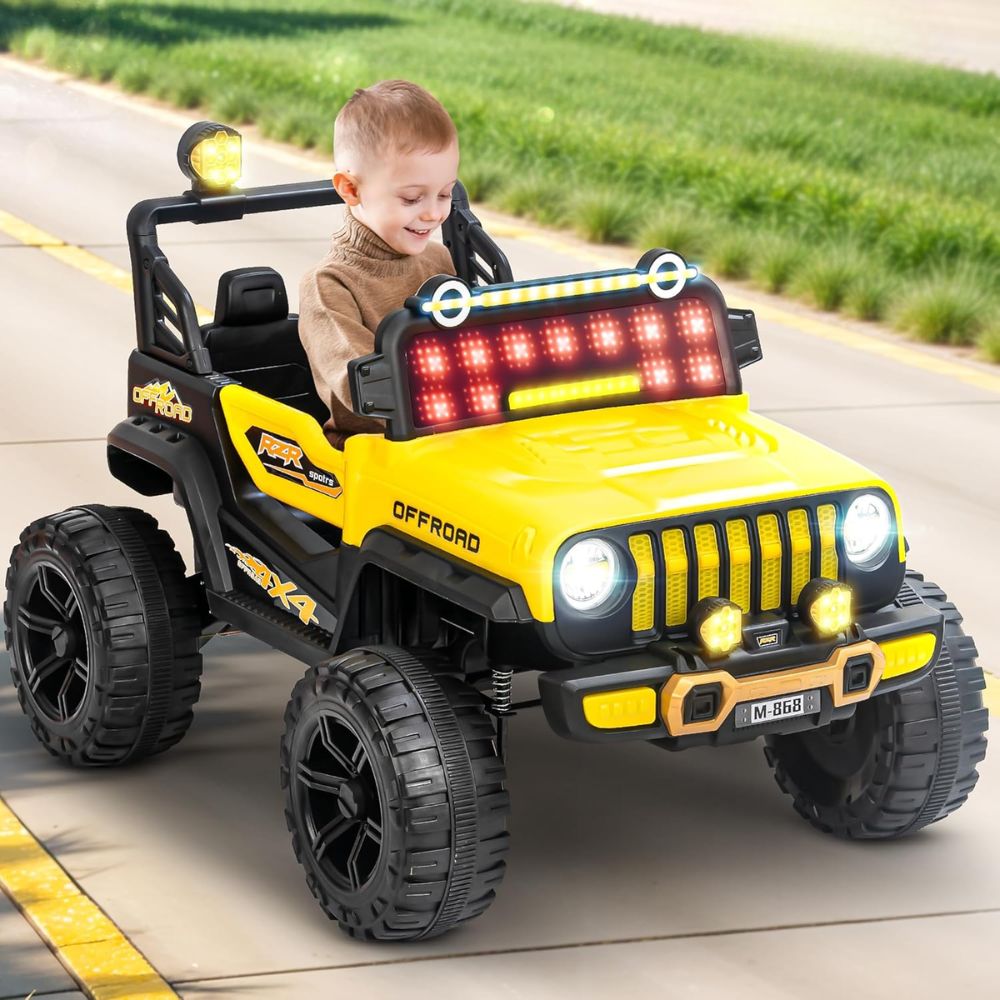 Droxy Non Metallic Battery Operated Jeep for Kids with RGB Windshield Light, Bluetooth, USB & Music | Baby Big Ride on Battery Car | Electric Jeep Car for Kids to Drive for 2 to 6 Years Boys Girls