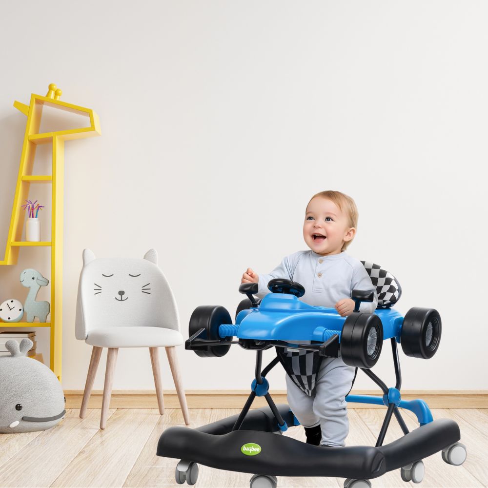 F1 Baby Walkers for 6-18 Month Baby Boy Girl, Push Walker for Kids with 3 Height Adjustable & High Back Seat | Activity Kids Walker for Baby with Musical Toy Bar (White)