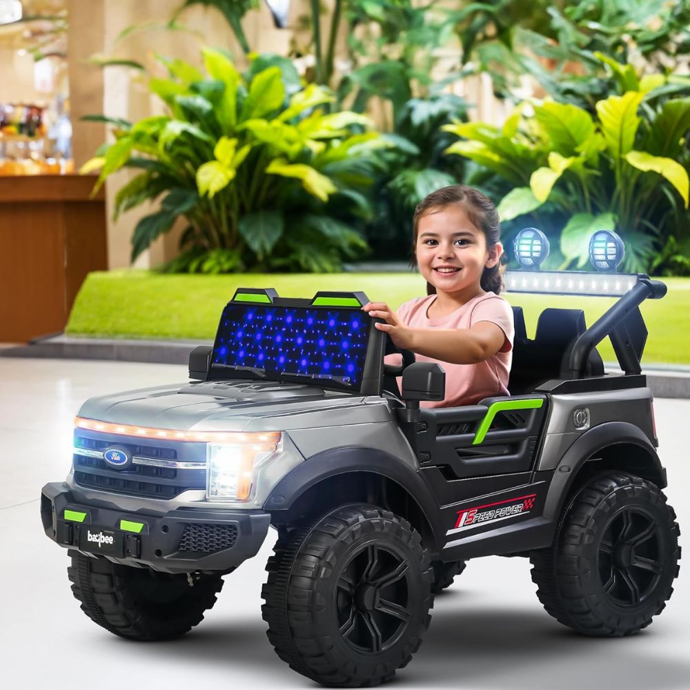 Firebird 4*4 Battery Operated Jeep for Kids | Baby Big Battery Car with Steering Function, LED Light & Music | Ride on Toy Kids Car with USB