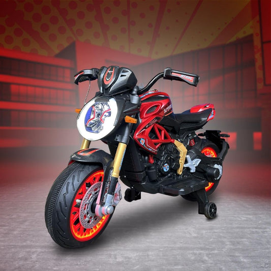 FZ Kids Bike | Hand Accelerator | 12V/5AH Battery | Two 12V/15000 RPM Motors | Hand Accelerator | with Bluetooth | Key Start | Light Wheels | BIS Certified | (Red) (3-10 Years)