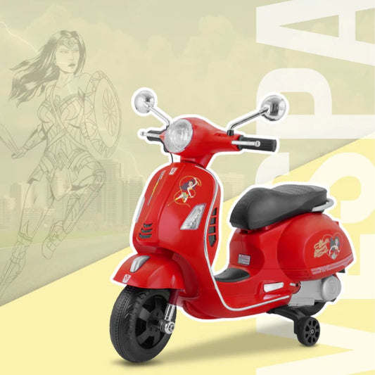 Licensed Wonder Woman Scooter | 2B (6V/5AH) Battery | 2M (12V/18000 RPM) Motor | Hand Accelerator | USB/MP3 Interface | LED Light | English Rhymes & Music | BIS Certified | (Red) (3-7 Years)
