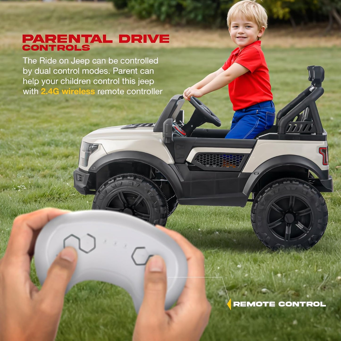 Sri Maheshwari Enterprises - POBO Battery Operated Jeep for Kids, Ride on Toy Kids Car with RGB Windshield Light & Music | Electric Jeep Battery Car | Baby Big Car for Kids to Drive 3 to 8 Years Boys Girls