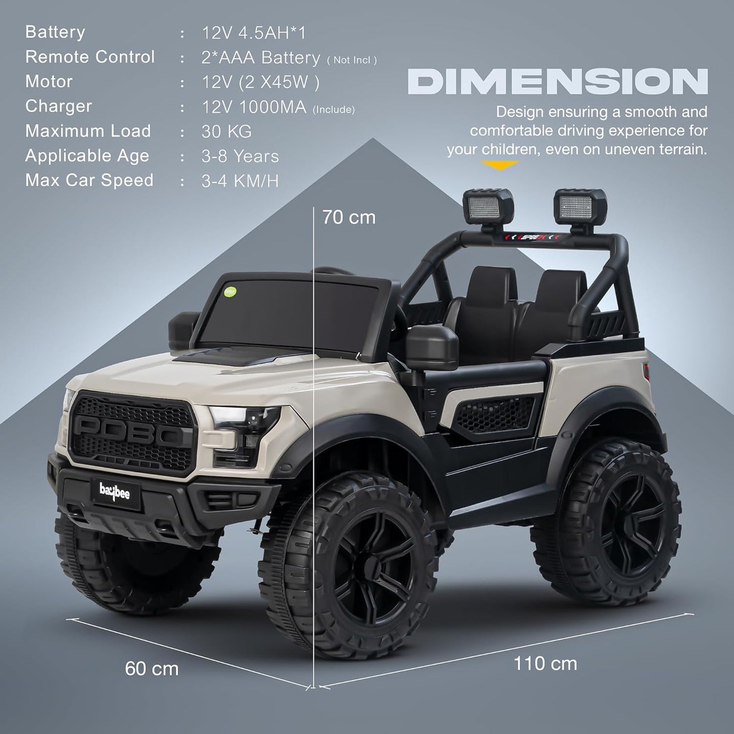 Sri Maheshwari Enterprises - POBO Battery Operated Jeep for Kids, Ride on Toy Kids Car with RGB Windshield Light & Music | Electric Jeep Battery Car | Baby Big Car for Kids to Drive 3 to 8 Years Boys Girls