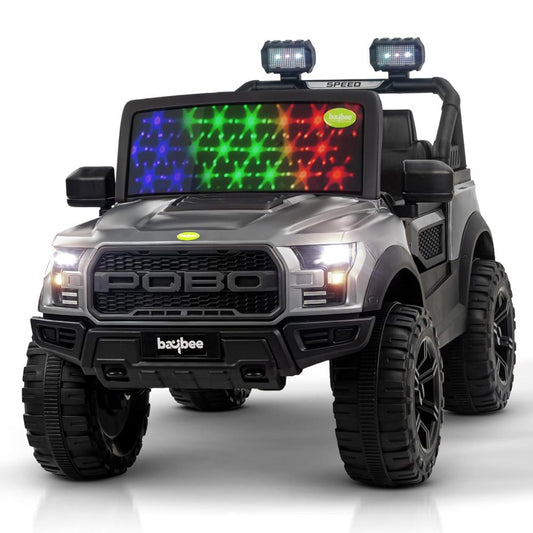 Pobo Kids 4*4 Battery Operated Jeep, Ride on Toy Kid Car with RGB Windshield Light & Music | Electric Jeep Battery Cars | Baby Big Car for Kids to Drive 3 to 8 Years Boys Girls (Black)