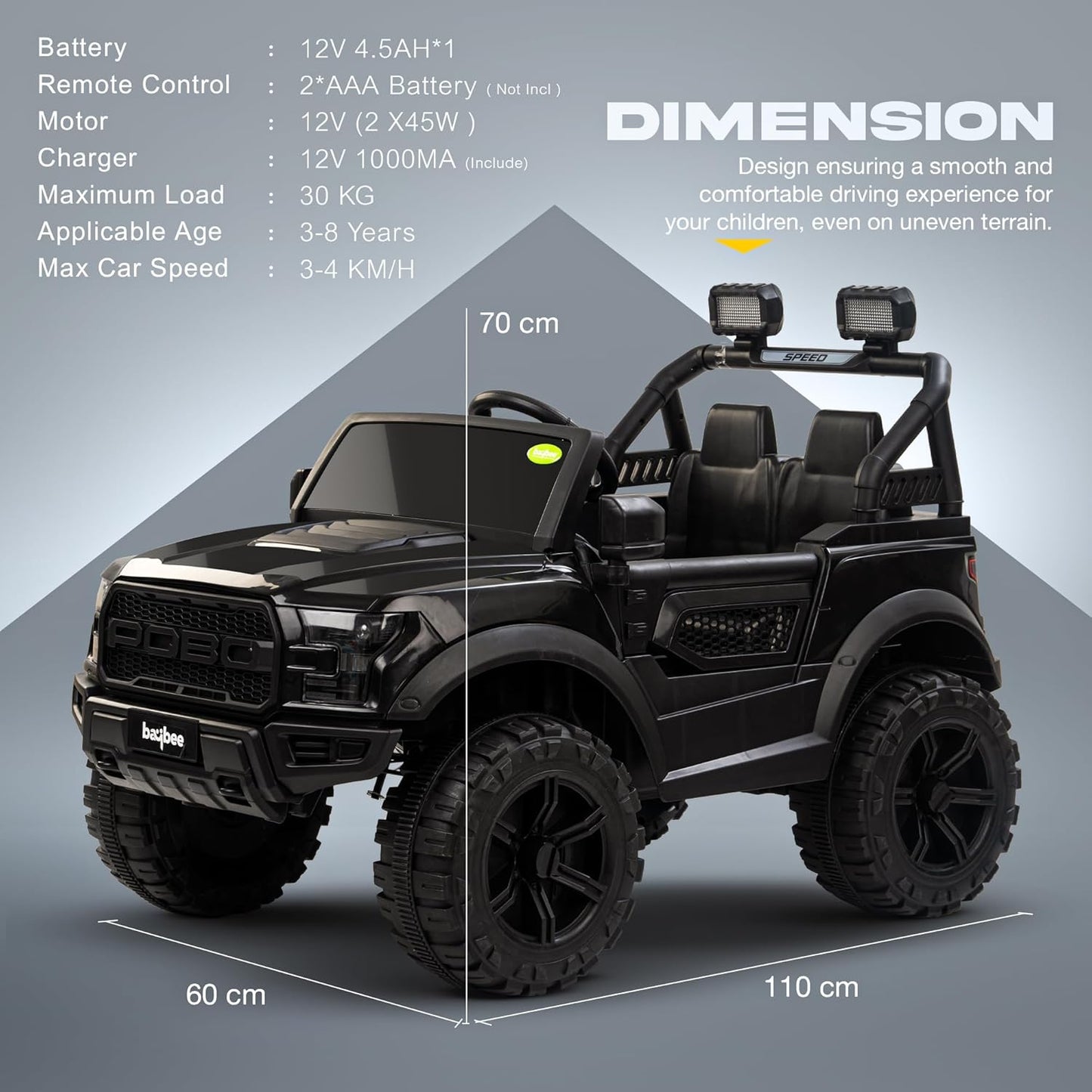 Sri Maheshwari Enterprises - POBO Battery Operated Jeep for Kids, Ride on Toy Kids Car with RGB Windshield Light & Music | Electric Jeep Battery Car | Baby Big Car for Kids to Drive 3 to 8 Years Boys Girls