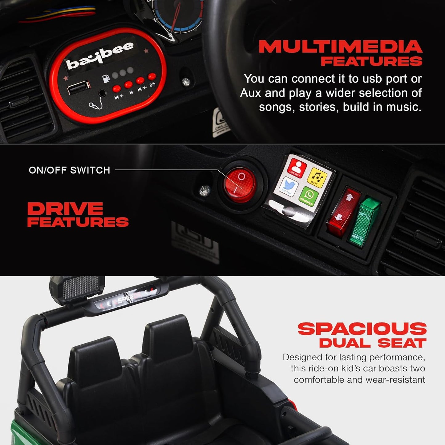 Sri Maheshwari Enterprises - POBO Battery Operated Jeep for Kids, Ride on Toy Kids Car with RGB Windshield Light & Music | Electric Jeep Battery Car | Baby Big Car for Kids to Drive 3 to 8 Years Boys Girls