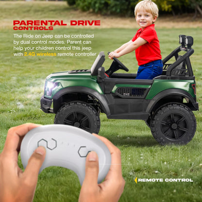 Sri Maheshwari Enterprises - POBO Battery Operated Jeep for Kids, Ride on Toy Kids Car with RGB Windshield Light & Music | Electric Jeep Battery Car | Baby Big Car for Kids to Drive 3 to 8 Years Boys Girls