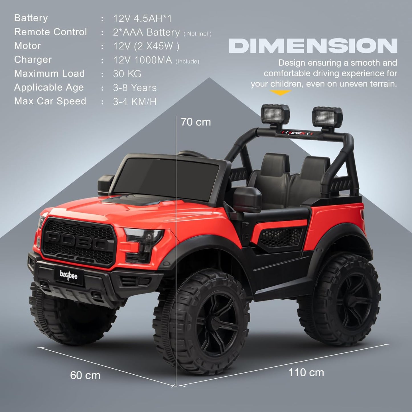 Sri Maheshwari Enterprises - POBO Battery Operated Jeep for Kids, Ride on Toy Kids Car with RGB Windshield Light & Music | Electric Jeep Battery Car | Baby Big Car for Kids to Drive 3 to 8 Years Boys Girls