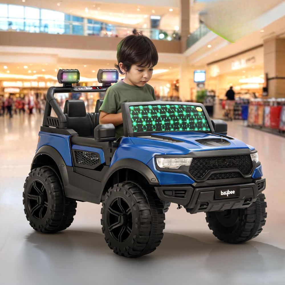 Run 2*2 WD Battery Operated Jeep for Kids, Ride on Toy Kids Car with RGB Windshield Light & Music | Electric Jeep Battery Car | Baby Big Car for Kids to Drive 3 to 8 Years Boys Girls