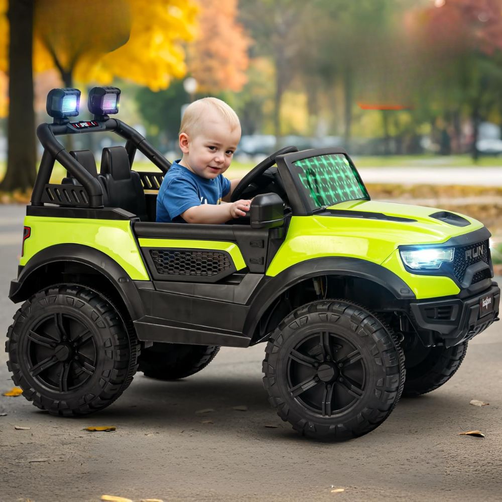 Run 2*2 WD Battery Operated Jeep for Kids, Ride on Toy Kids Car with RGB Windshield Light & Music | Electric Jeep Battery Car | Baby Big Car for Kids to Drive 3 to 8 Years Boys Girls