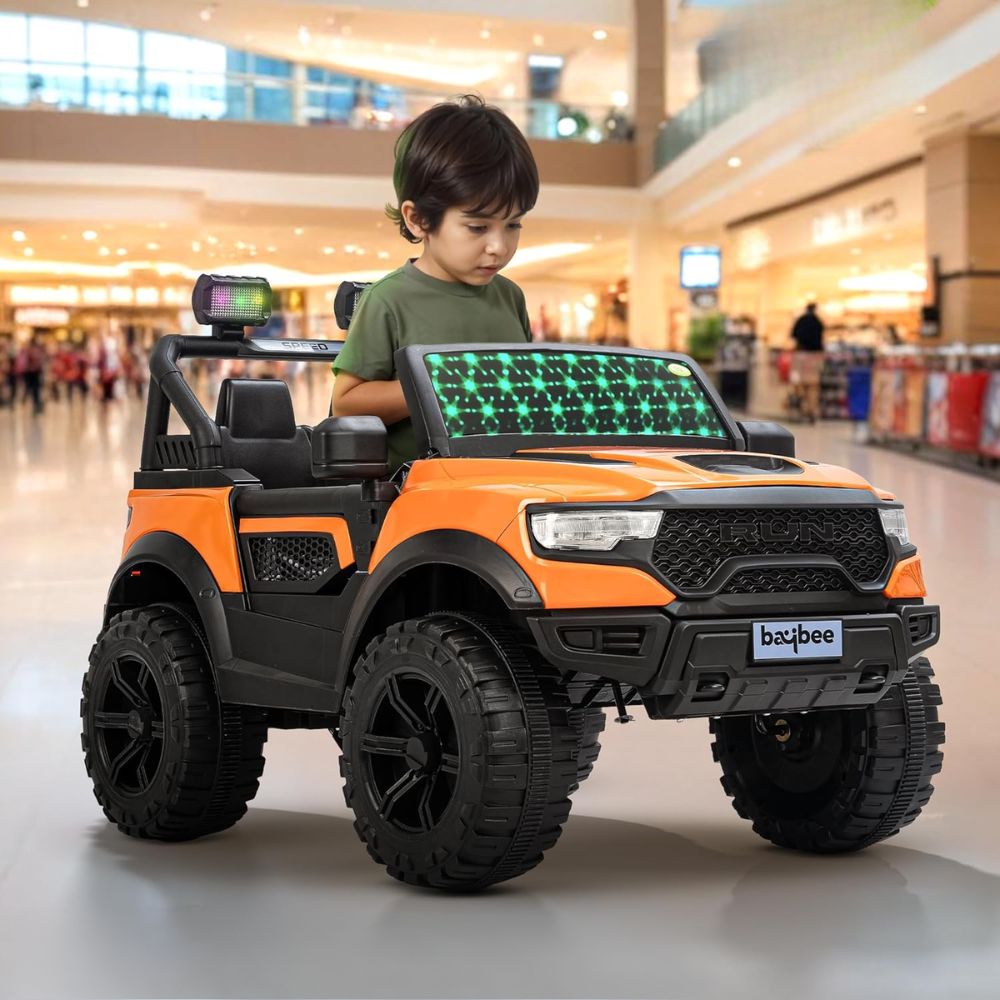 Run 2*2 WD Battery Operated Jeep for Kids, Ride on Toy Kids Car with RGB Windshield Light & Music | Electric Jeep Battery Car | Baby Big Car for Kids to Drive 3 to 8 Years Boys Girls