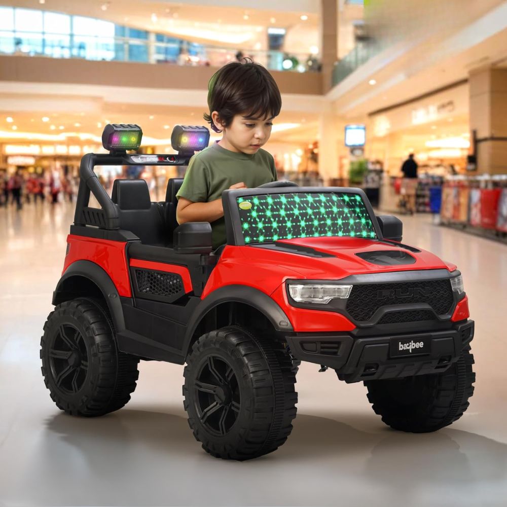 Run 2*2 WD Battery Operated Jeep for Kids, Ride on Toy Kids Car with RGB Windshield Light & Music | Electric Jeep Battery Car | Baby Big Car for Kids to Drive 3 to 8 Years Boys Girls
