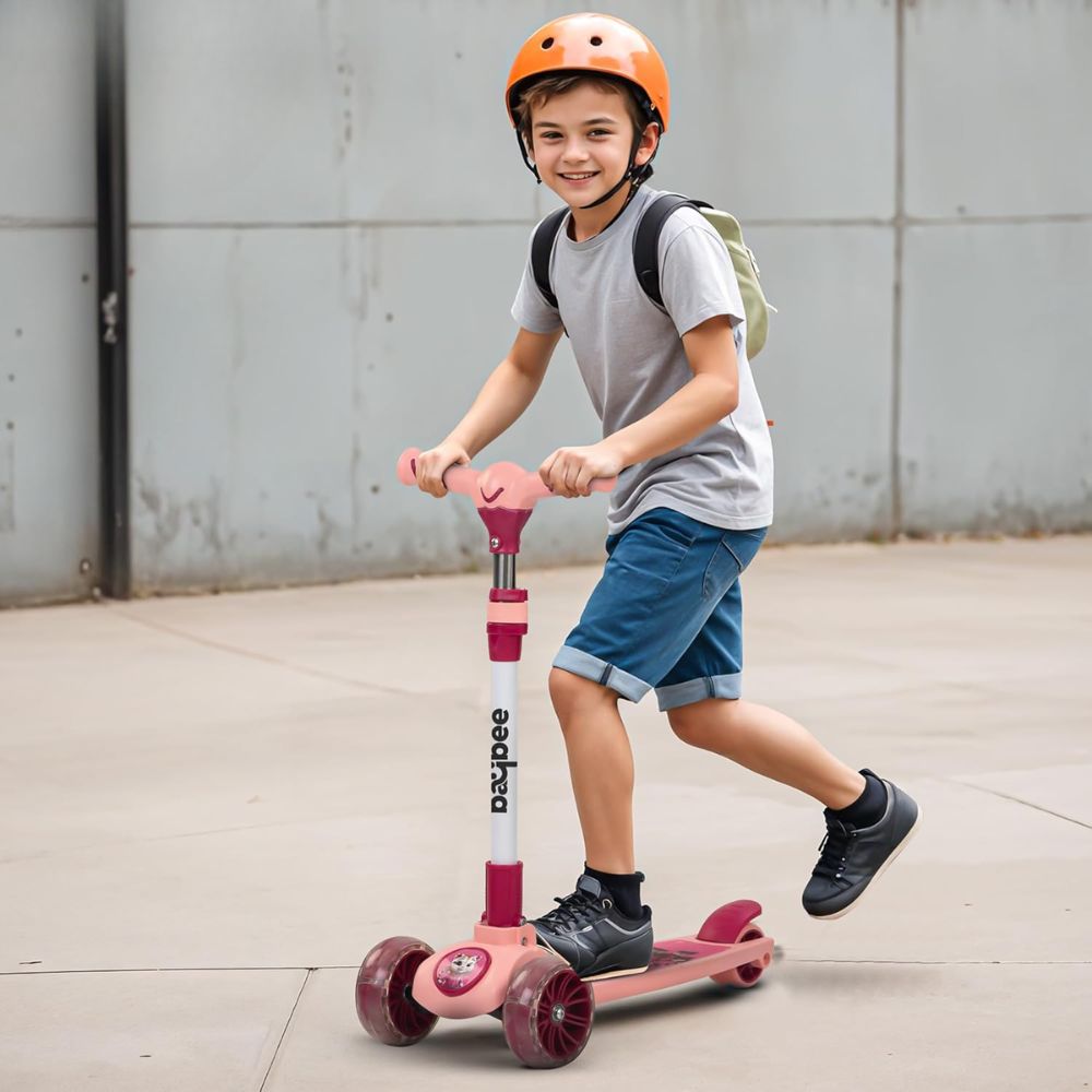 Kitty Kick Scooter for Kids | Foldable Kids Scooter with 4 Height Adjustable Handle & Brake | Skate Scooters with LED PU Wheels | Runner Scooters for Kids 3 to 10 Years Boys Girls