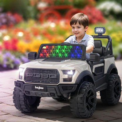 Pobo Kids 2*2 Battery Operated Jeep, Ride on Toy Kid Car with RGB Windshield Light & Music | Electric Jeep Battery Cars | Baby Big Car for Kids to Drive 3 to 8 Years Boys Girls (Black)