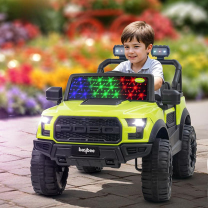 Pobo Kids 2*2 Battery Operated Jeep, Ride on Toy Kid Car with RGB Windshield Light & Music | Electric Jeep Battery Cars | Baby Big Car for Kids to Drive 3 to 8 Years Boys Girls (Black)