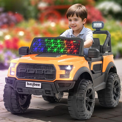 Pobo Kids 2*2 Battery Operated Jeep, Ride on Toy Kid Car with RGB Windshield Light & Music | Electric Jeep Battery Cars | Baby Big Car for Kids to Drive 3 to 8 Years Boys Girls (Black)