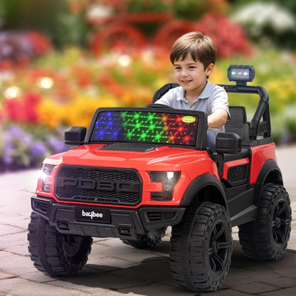 Pobo Kids 2*2 Battery Operated Jeep, Ride on Toy Kid Car with RGB Windshield Light & Music | Electric Jeep Battery Cars | Baby Big Car for Kids to Drive 3 to 8 Years Boys Girls (Black)