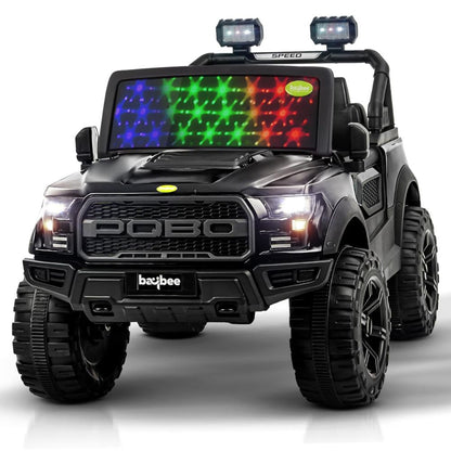Pobo Kids 4*4 Battery Operated Jeep, Ride on Toy Kid Car with RGB Windshield Light & Music | Electric Jeep Battery Cars | Baby Big Car for Kids to Drive 3 to 8 Years Boys Girls (Black)