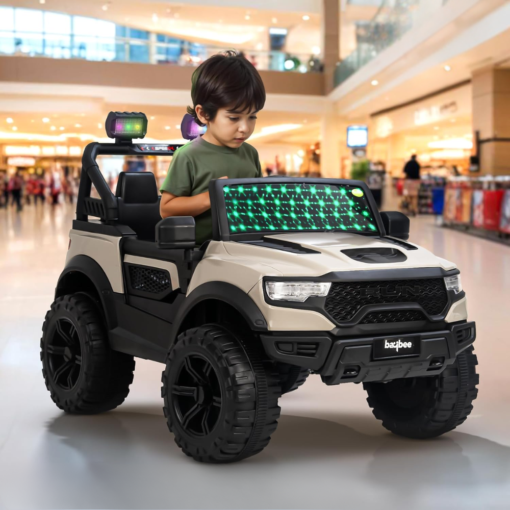 Run 2*2 WD Battery Operated Jeep for Kids, Ride on Toy Kids Car with RGB Windshield Light & Music | Electric Jeep Battery Car | Baby Big Car for Kids to Drive 3 to 8 Years Boys Girls