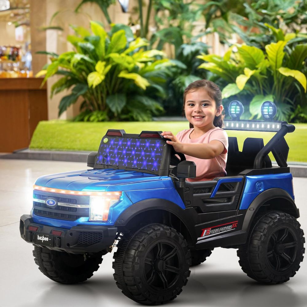 Trekster Battery Operated Jeep for Kids | Baby Big Battery Car with Steering Function, LED Light & Music | Ride on Toy Kids Car with USB